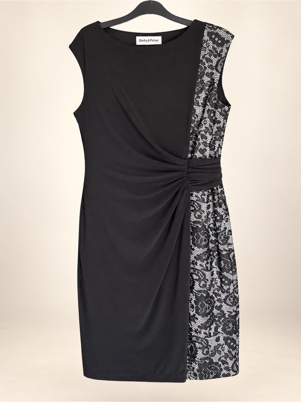 Shelby & Palmer Black Sheath Dress with Lace-Panel Accent